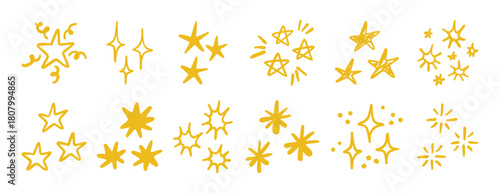 Hand drawn stars and sparkles doodle set simple decorative design