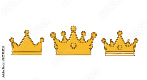 Three golden crowns in various sizes. Concept of Epiphany  