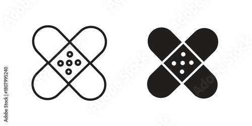 Band aid icon with thin line and flat web symbol on white background