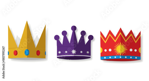 Colorful paper crowns in three designs representing Epiphany  