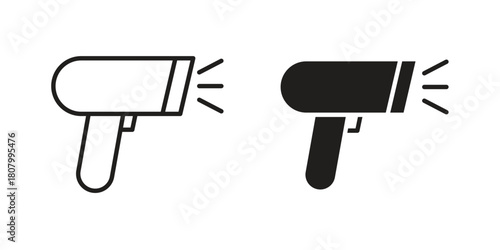 Barcode scanner icon with thin line and flat web symbol on white background