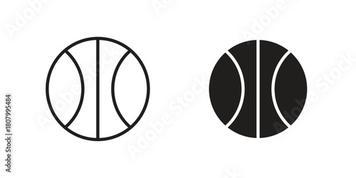 Basketball icon with thin line and flat web symbol on white background