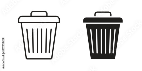 Bin icon with thin line and flat web symbol on white background