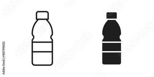 Bottle icon with thin line and flat web symbol on white background