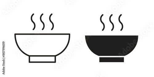 Bowl of soup icon with thin line and flat web symbol on white background
