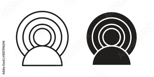 Brand awareness icon with thin line and flat web symbol on white background