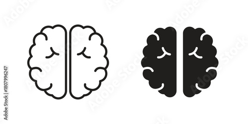 Brain icon with thin line and flat web symbol on white background