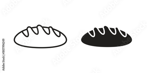 Bread loaf icon with thin line and flat web symbol on white background