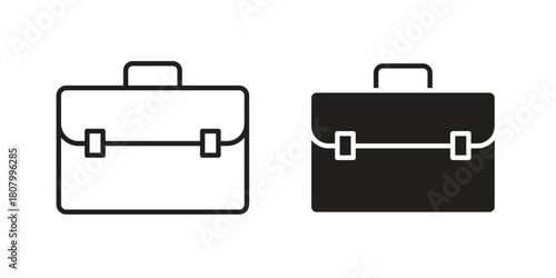 Briefcase icon with thin line and flat web symbol on white background