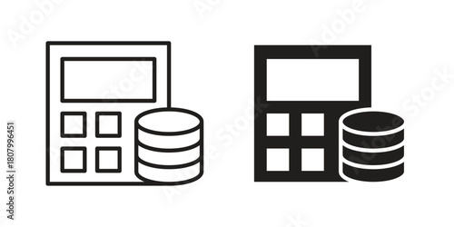 Budget icon with thin line and flat web symbol on white background