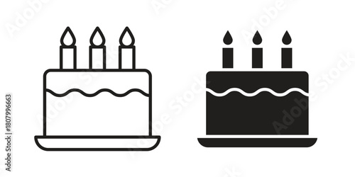 Cake icon with thin line and flat web symbol on white background