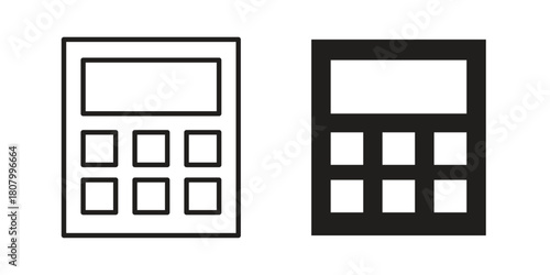 Calculator icon with thin line and flat web symbol on white background