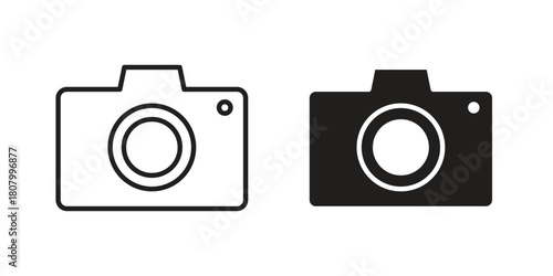 Camera icon with thin line and flat web symbol on white background