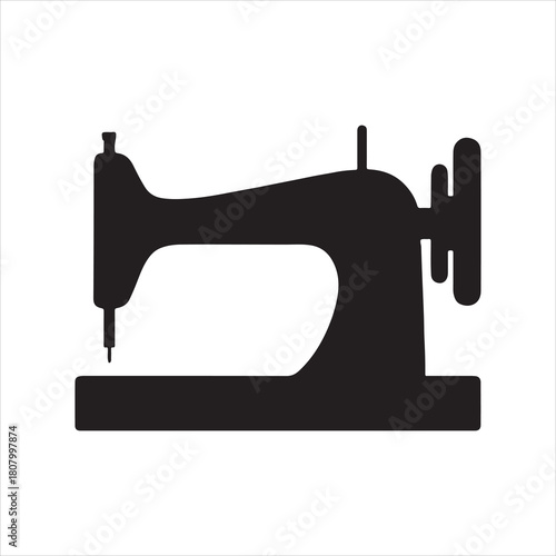 Vintage sewing machine silhouette for tailor shop logo craft projects apparel design and textile industry branding in minimalist style