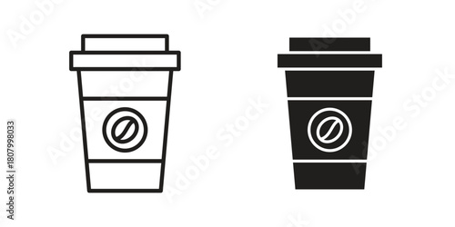 coffee cup icon with thin line and flat web symbol on white background