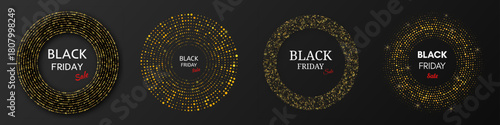 Black Friday sale inscription on gold halftone circle