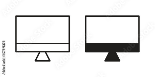 Computer icon with thin line and flat web symbol on white background