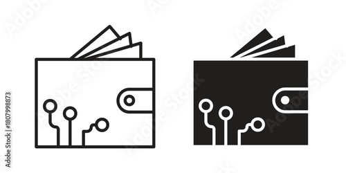 Cryptocurrency wallet icon with thin line and flat web symbol on white background