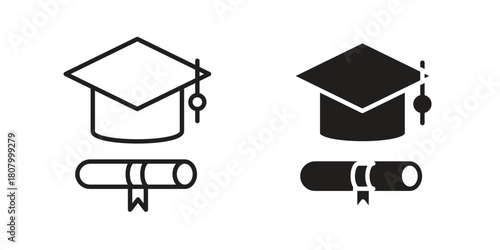 Degree icon with thin line and flat web symbol on white background