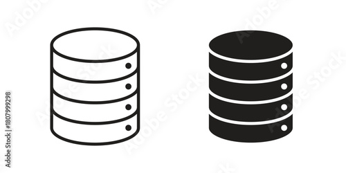 Database icon with thin line and flat web symbol on white background