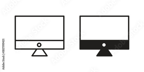 Desktop icon with thin line and flat web symbol on white background