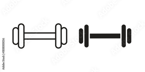 Dumbbell icon with thin line and flat web symbol on white background