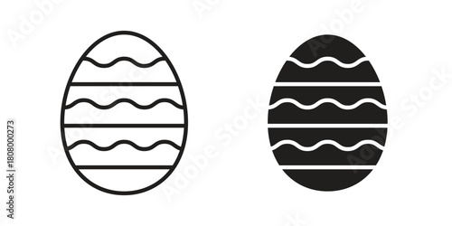 Easter egg icon with thin line and flat web symbol on white background