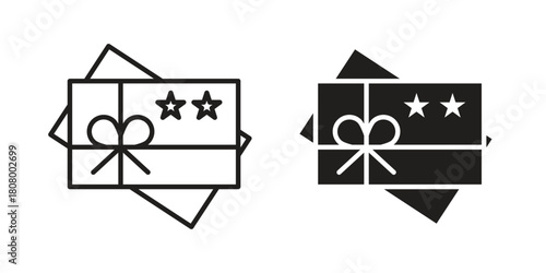 Gift voucher icon with thin line and flat web symbol on white background
