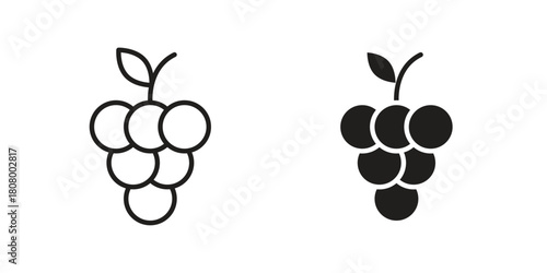 Grapes icon with thin line and flat web symbol on white background