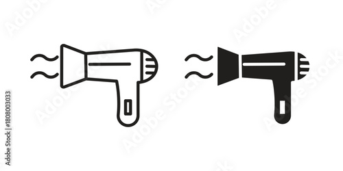 Hair dryer icon with thin line and flat web symbol on white background