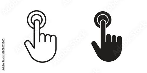 Hand click icon with thin line and flat web symbol on white background
