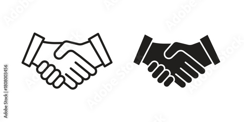 Handshake icon with thin line and flat web symbol on white background