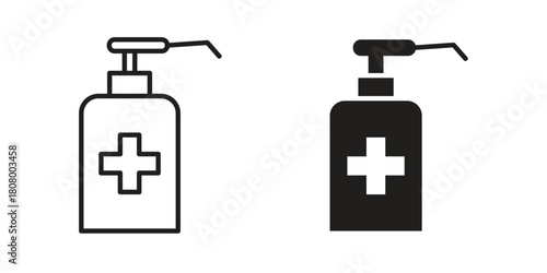 Hand sanitizer icon with thin line and flat web symbol on white background