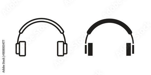 Headphone icon with thin line and flat web symbol on white background