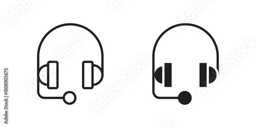 Headphones icon with thin line and flat web symbol on white background