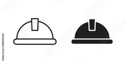Helmet icon with thin line and flat web symbol on white background