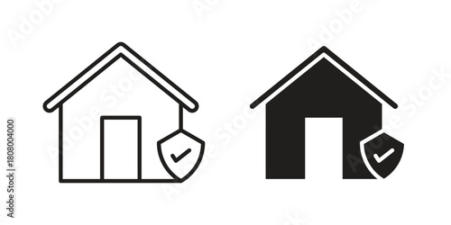 Home insurance icon with thin line and flat web symbol on white background