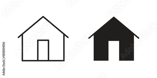 Home icon with thin line and flat web symbol on white background
