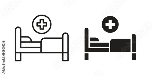 Hospital bed icon with thin line and flat web symbol on white background