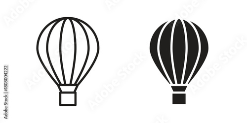 Hot air balloon icon with thin line and flat web symbol on white background