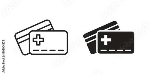 Insurance card icon with thin line and flat web symbol on white background