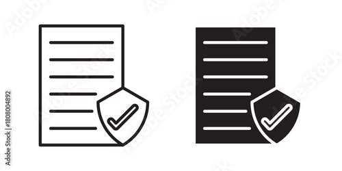 Insurance policy icon with thin line and flat web symbol on white background