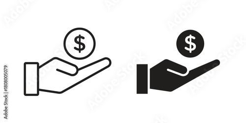 Investment icon with thin line and flat web symbol on white background