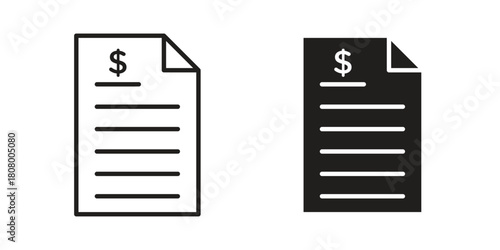 Invoice icon with thin line and flat web symbol on white background