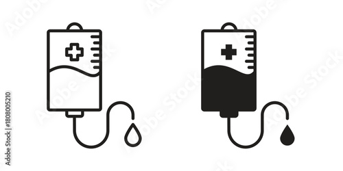IV drip icon with thin line and flat web symbol on white background