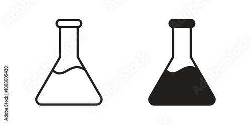 Lab flask icon with thin line and flat web symbol on white background