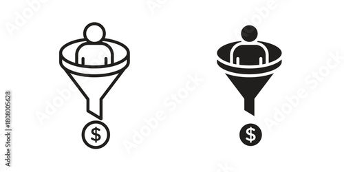 Lead conversion icon with thin line and flat web symbol on white background