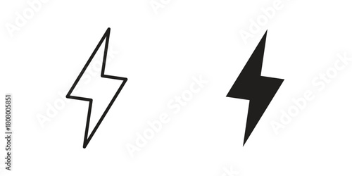 Lightning icon with thin line and flat web symbol on white background