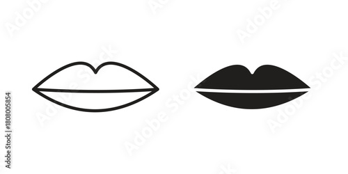 Lips icon with thin line and flat web symbol on white background