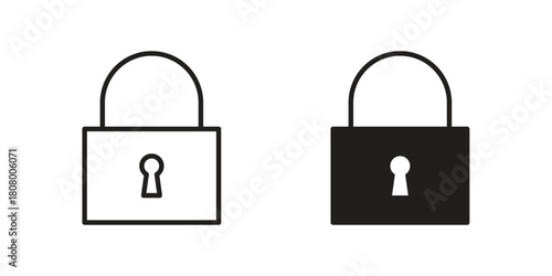 Lock closed icon with thin line and flat web symbol on white background